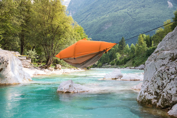 flying tent sunset